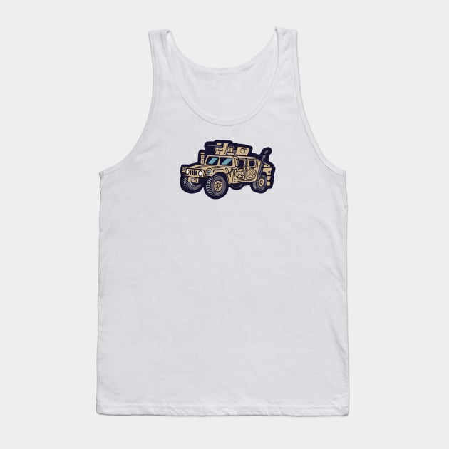 Cartoon Military Armoured Desert Vehicle Tank Top by Cofefe Studio